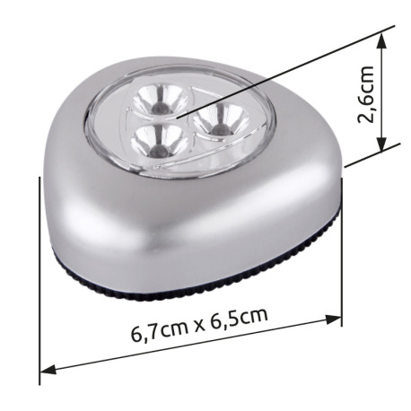 LED svietidlo, Pushlight, plast, strieborná, priehľadná, tlačidlový vypínač, vrátane batérie 3xAAA 1 10
