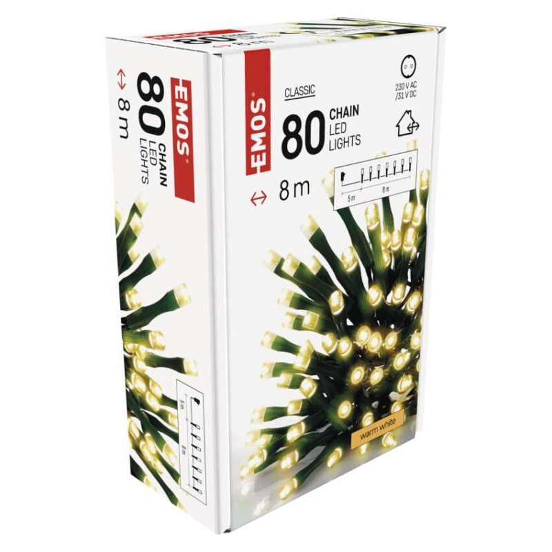 LED vianočná reťaz, 8 m, vonkajšia aj vnútorná, teplá biela, časovač 8