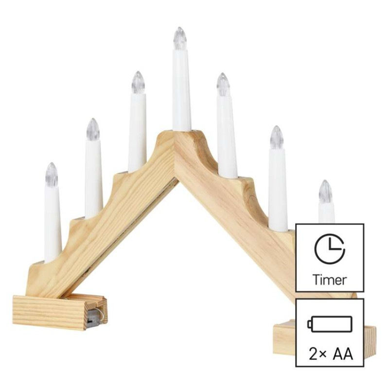 LED svietnik drevený, 29 cm, 2x AA, vnútorný, teplá biela, časovač 4