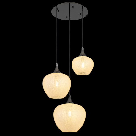 Závesná lampa kovová, broncová, číre sklo, akrylový krištáľ číry, kábel priehľadný PVC, výškovo nast 3
