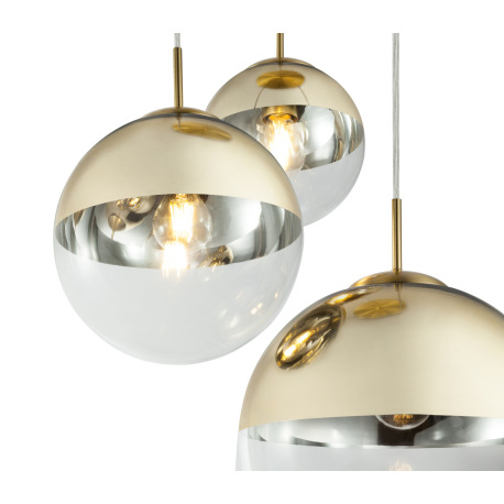 Závesné svietidlo, kov zlatý, sklo priehľadné zlaté, 3 gule s priemerom: 20 - 25 - 30 cm, Ø510, V:12 12