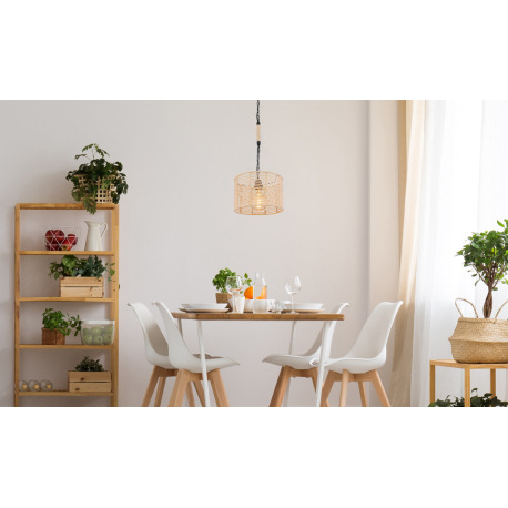 Závesné svietidlo, kov čierny matný, konopné lano, čierna reťaz, Ø 310, V: 1200, bez žiarovky 1xE27, 1