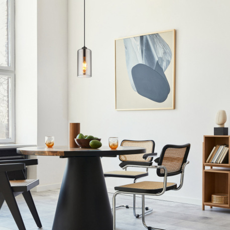 Závesné svietidlo kov čierny matný, sklo dymovej farby, kábel PVC čierny, ø: 110mm, V: 1200mm, bez ž 1