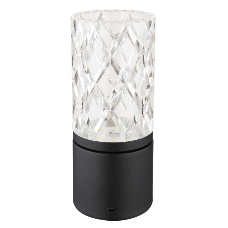 Nabíjateľná stolová lampa, kov čierny matný, akryl číry, kábel PVC čierny, dotykové zapnutie/vypnuti 4