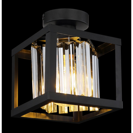 Stropné svietidlo kov čierny matný, sklenené kryštály dymovej farby, DxŠxV: 170x170x210mm, bez žiaro 2