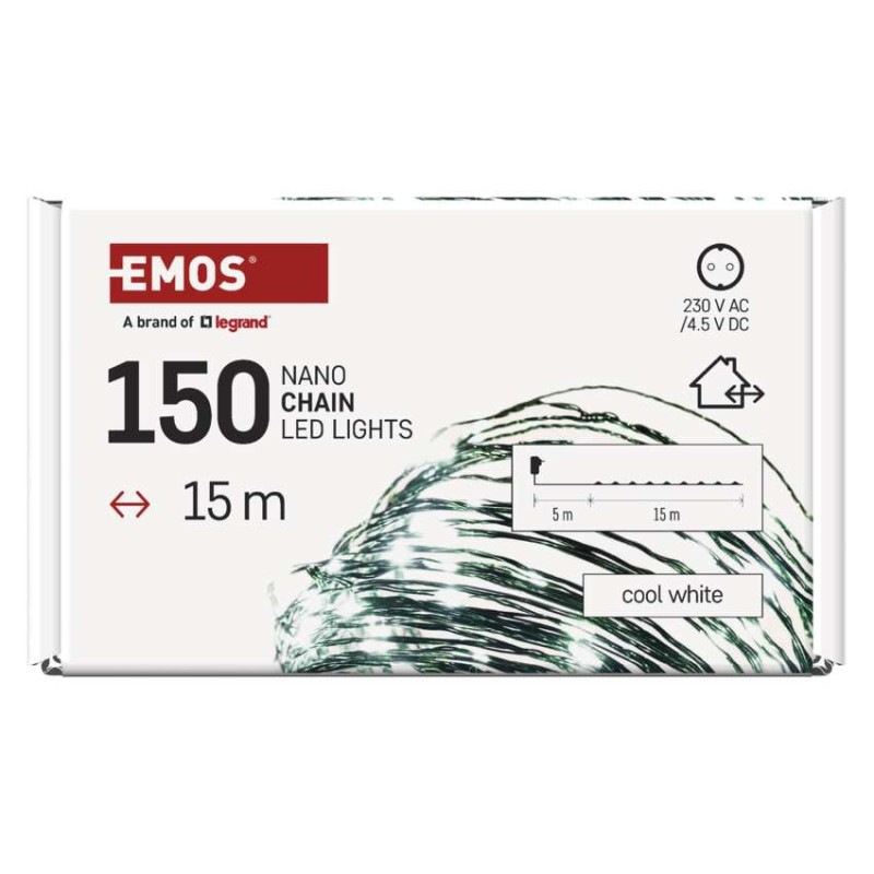 LED vianočná nano reťaz zelená, 15 m, vonkajšia aj vnútorná, studená biela, časovač 8