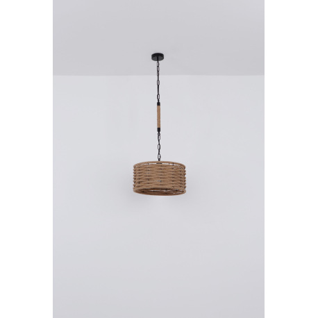 Závesné svietidlo, kov čierny matný, konopné lano, s čiernou reťazou, Ø:400, V:1560, bez žiarovky 1x 15