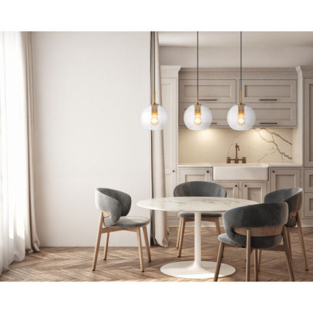 Závesné svietidlo, mosadz matná, priehľadné sklo, čierny PVC kábel, DxŠxV:900x200x1200, bez žiarovie 2