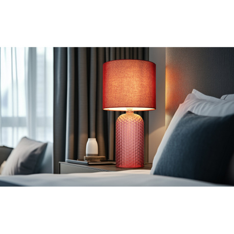 Stolová lampa, červené sklo, červený textil, biely PVC kábel, kolískový vypínač na kábli, ø: 265 mm, 1