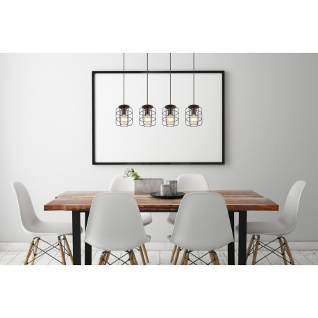 Závesné svietidlo, kov čierny, drevo hnedé, DxŠxV:740x150x1200, bez žiaroviek 4xE27, max. 40W 230V 8