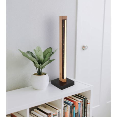 Stolové svietidlo, kov čierny, drevo tmavohnedé, hliník čierny matný, plast biely, kábel PVC čierny, 1