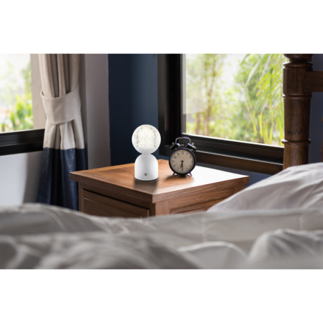 Nabíjateľná stolová lampa, kov biely, akryl číry, krištáľový efekt, stmievateľné, regulácia dotykové 1