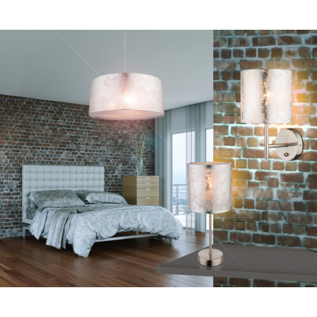 Nástenné svietidlo, kov nikel matný, plast, textil strieborný, vypínač, ŠxV:150x260, H:190, bez žiar 4