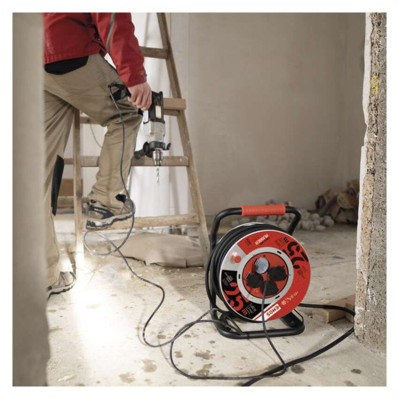 Vonkajší predlžovací kábel na bubne 25 m / 4 zásuvky / čierny / guma / 230 V / 1,5 mm2 2