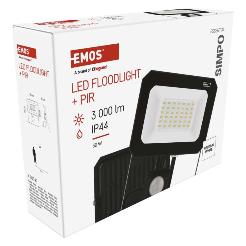 LED REFLEKTOR SIMPO 30W 3000LM IP44 NW PIR 12