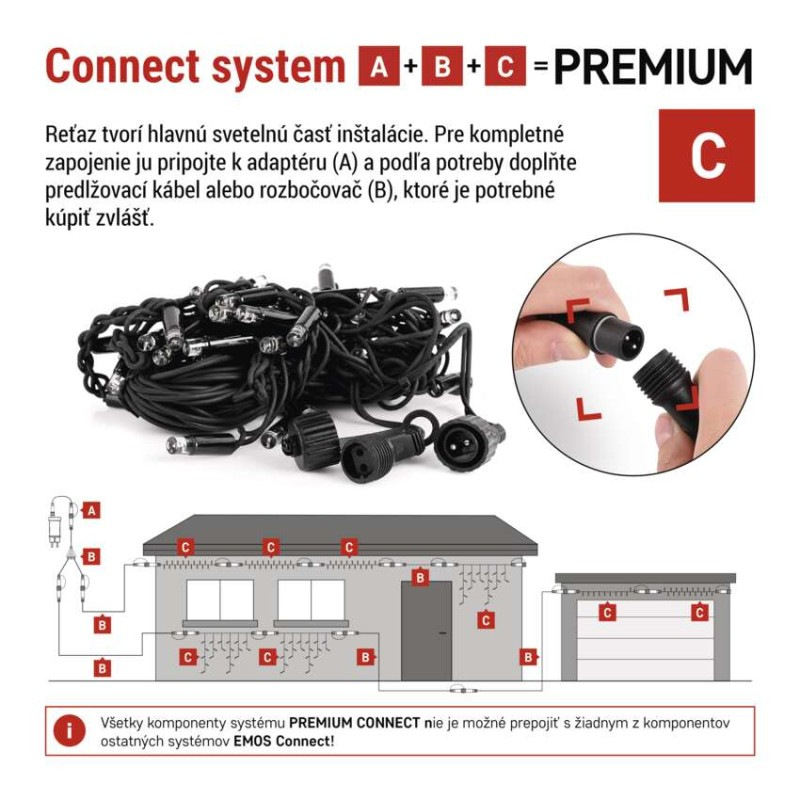 Premium LED spojovacia reťaz čierna – cencúle, 3 m, vonkajšia, teplá biela 1
