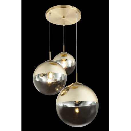 Závesné svietidlo, kov zlatý, sklo priehľadné zlaté, 3 gule s priemerom: 20 - 25 - 30 cm, Ø510, V:12 10