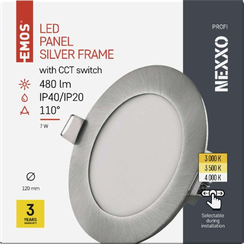 LED vstavané svietidlo NEXXO, kruhové, strieborné, 7W, CCT 6