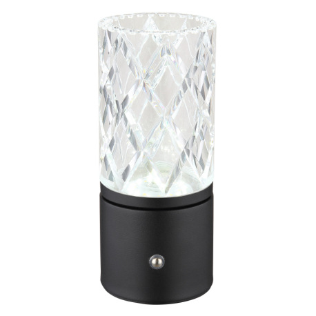 Nabíjateľná stolová lampa, kov čierny matný, akryl číry, kábel PVC čierny, dotykové zapnutie/vypnuti 6