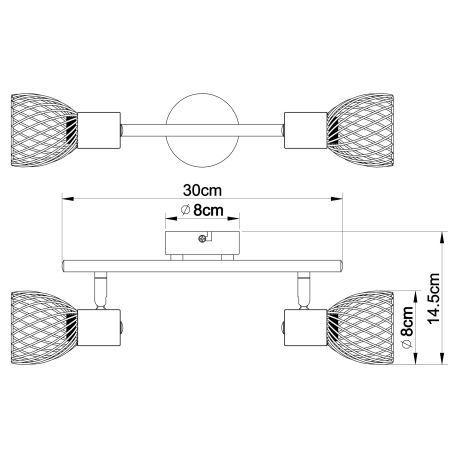 Nástenné svietidlo, kov, nikel, chróm, DxV: 300x160, bez žiaroviek 2xE14, max. 40W 230V. 4
