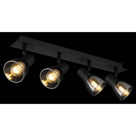 Stropné svietidlo, kov čierny, dymové sklo, DxŠxV:500x70x155mm, bez žiaroviek 4x E14, max. 40W 230V 13