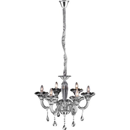 Luster, kov, chróm, sklo, K5 kryštály dymové, Ø: 620, V: 1450, bez žiaroviek 6xE14, max. 40W 230V