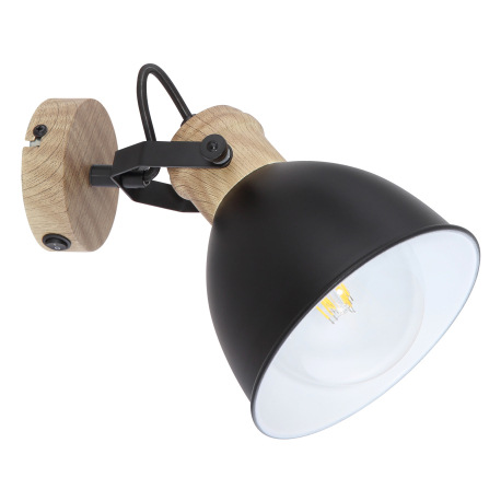 Nástenné svietidlo, kov čierny, kov vo farbe imitujúcej drevo, hnedý, vypínač, ŠxV:150x185, V:180, b 2