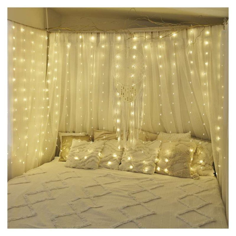 LED vianočná drop reťaz – záclona, 1,7x1,5 m, vonkajšia aj vnútorná, teplá biela, programy 4