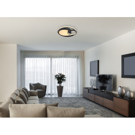 Stropné svietidlo, kov čierny matný, plast opál, Ø:405, V:100, vrátane 1xLED 36W 230V, zdroj 3800lm, 1