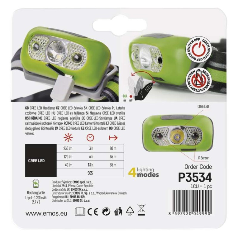 CREE LED nabíjacia čelovka P3534, 230 lm, Li-Pol 1200 mAh 3