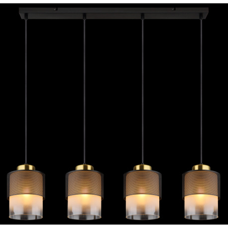 Závesné svietidlo, kov čierny matný, sklo satinované, priehľadné, kov mosadznej farby, čierny textil 16