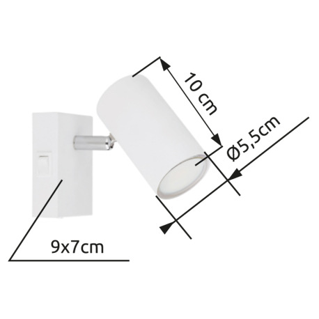 Nástenné svietidlo, kov biely, kov chrómový, s vypínačom, ŠxV:70x100mm, H: 120mm, bez žiarovky 1x GU 16