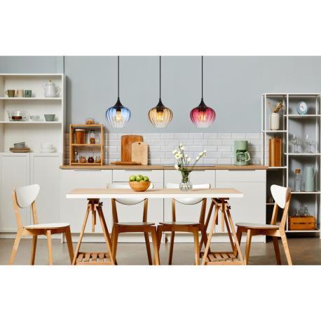 Závesné svietidlo, kov čierny matný, sklo modré/číre, sklo červené/číre, sklo jantárové/číre, kábel 1