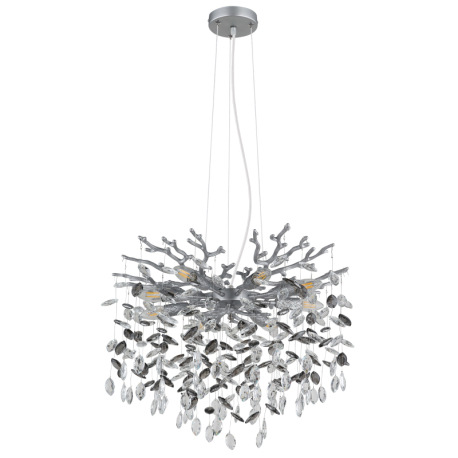 Závesné svietidlo, kov strieborný matný, sklenené krištále dymové, číre, výškovo nastaviteľné, flexo 9