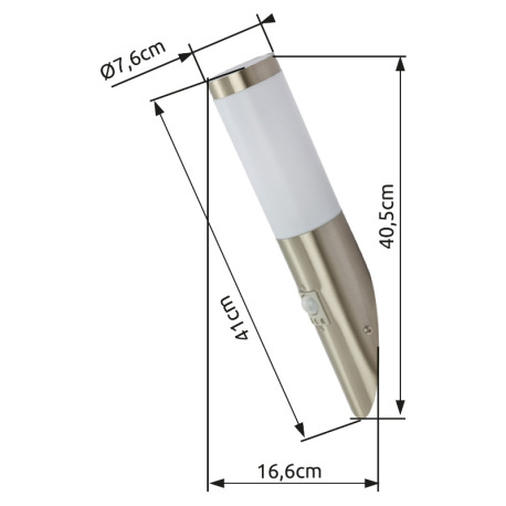Vonkajšie svietidlo, nerezová ocel, plast biely, IP44, senzor: 90 °, dosah:2-8m, Ø 76, V: 405, H: 17 8