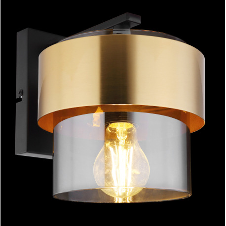 Nástenné svietidlo, kov čierny matný, sklo, mosadz, smer svetla nadol, ŠxV: 180x215mm, H: 235mm, bez 10