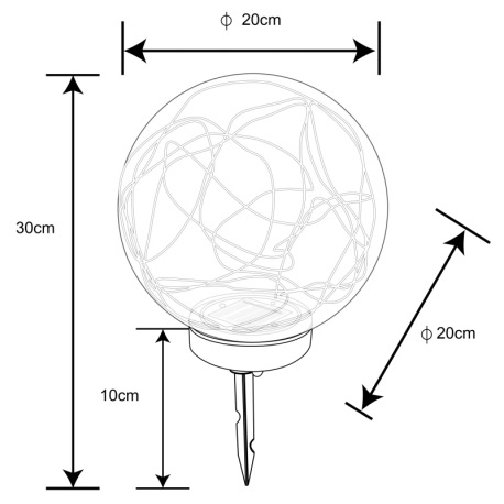 Solárne svietidlo, plast, plast dymový, LED pás vo vnútri, IP44, vypínač, akumlátor AA 600mAh 1,2V, 7