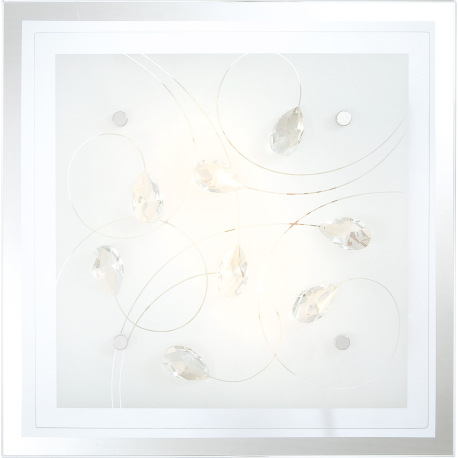 Stropné svietidlo, chróm, sklo biele, K5 kryštály priehľadné, DxŠxV: 335x335x85, bez žiaroviek 2xE27 1