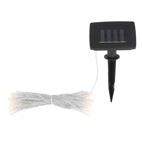 Solárna svetelná reťaz, plast čierny, plast transparentný, kábel od solárneho panelu k prvej LED 3m,