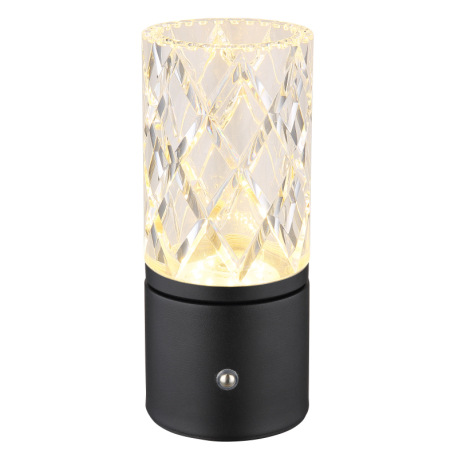 Nabíjateľná stolová lampa, kov čierny matný, akryl číry, kábel PVC čierny, dotykové zapnutie/vypnuti 15