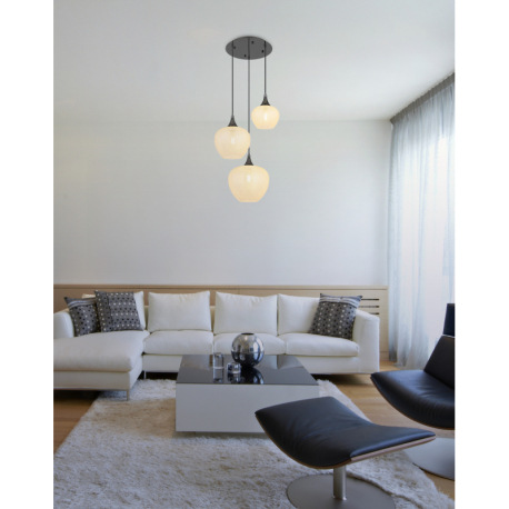 Závesná lampa kovová, broncová, číre sklo, akrylový krištáľ číry, kábel priehľadný PVC, výškovo nast 2