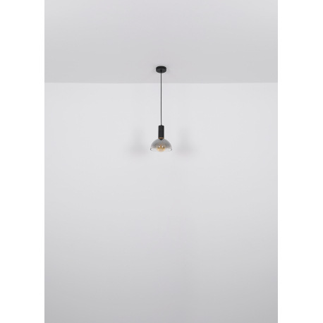 Závesné svietidlo kov čierny matný, kov imitácia dreva, sklo dymové, kábel PVC čierny, DxŠxV: 770x33 6