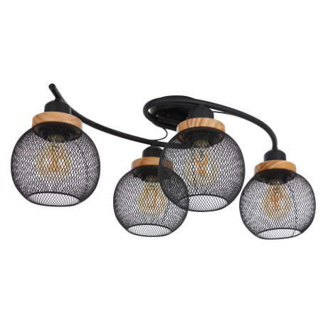 Stropné svietidlo, kov čierny, drevo, DxŠxV:600x350x220, bez žiaroviek 4xE27, max. 60W 230V 12