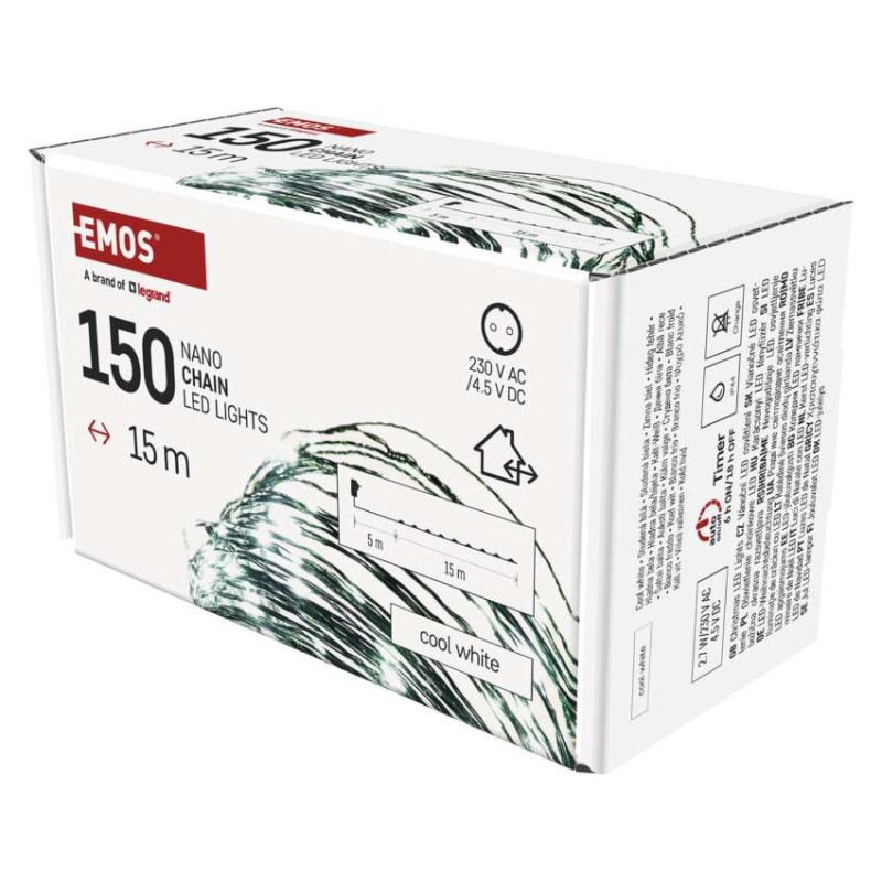 LED vianočná nano reťaz zelená, 15 m, vonkajšia aj vnútorná, studená biela, časovač