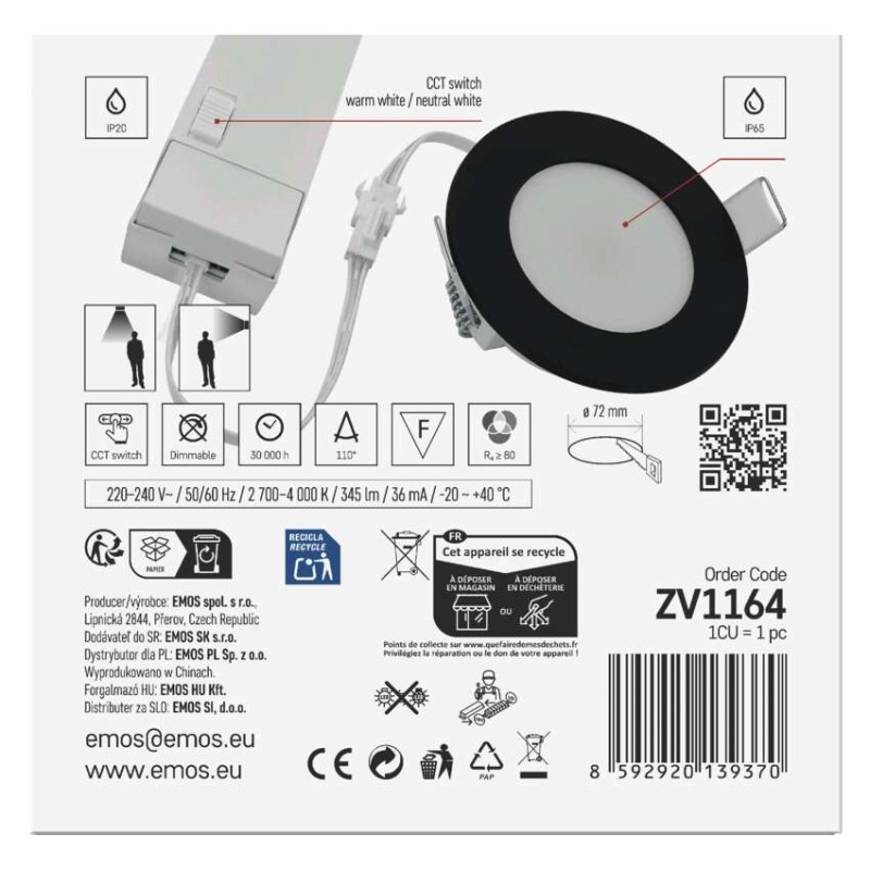 LED SVIETIDLO LORI VST. KR 4,5W 345LM IP65 CCT čierná 13