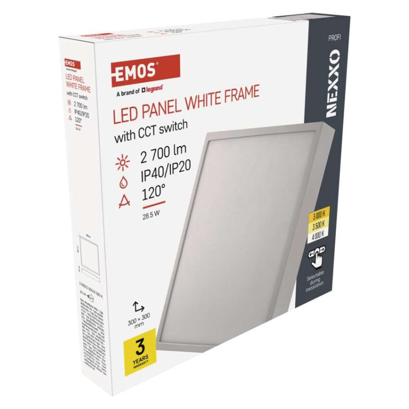 LED prisadené svietidlo, štvorec, biele, 28,5W, CCT 10