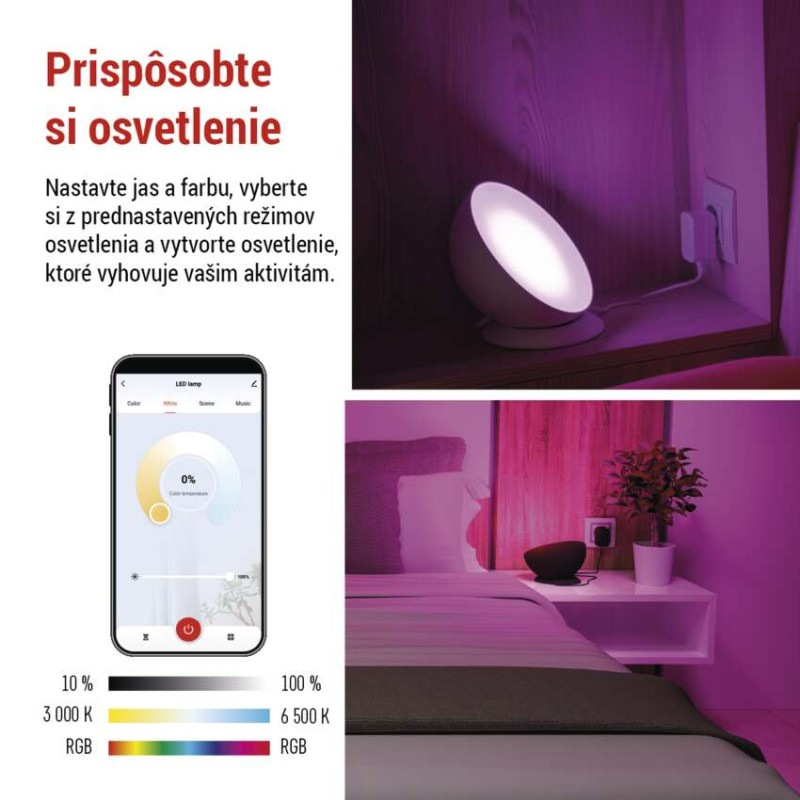 GoSmart LED ambientná lampa, biela, teplá biela–studená biela/ RGB, WiFi 2