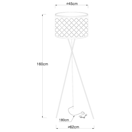 Stojanové svietidlo, kov nikel matný, textil sivý, tienidlo s dekoratívnym dierovaním, kábel 1,8m, v 11