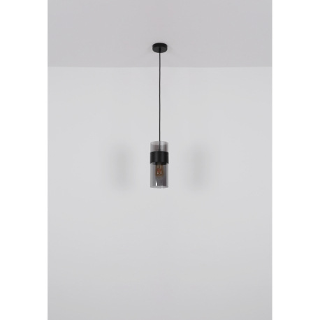 Závesné svietidlo, kov čierny matný, sklo dymovej farby, textilný kábel čierny, možnosť skrátenia vý 6