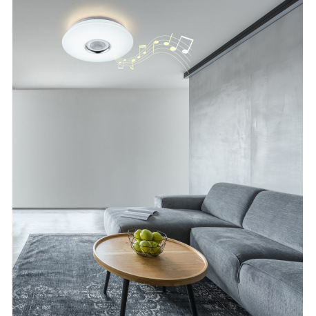 Stropné svietidlo,plast biely, trblietavý efekt,ovládanie aplikáciou,5W reproduktor,stmievateľné,dia 17